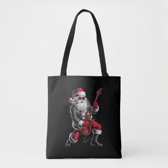 Rock & Roll Christmas Santa Claus Guitar Player Tote Bag (Front)