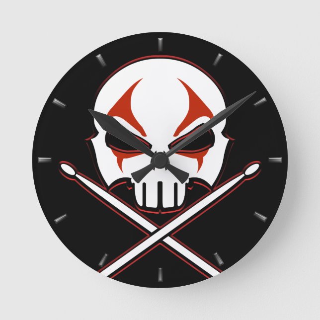 Rock & Roll Clock Heavy Metal Drummer Wall Clock (Front)