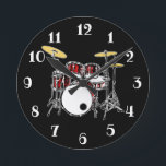 Rock & Roll Drum Kit Drummer Musician Drumming Round Clock<br><div class="desc">This cool drum kit drummer clock is the perfect rock and roll accent for your bedroom,  office or studio.
What a great gift idea for your favorite musician or music fan!

Be sure to visit the DrumJunkie Graphics store for more amazing musician merch and gift ideas.</div>