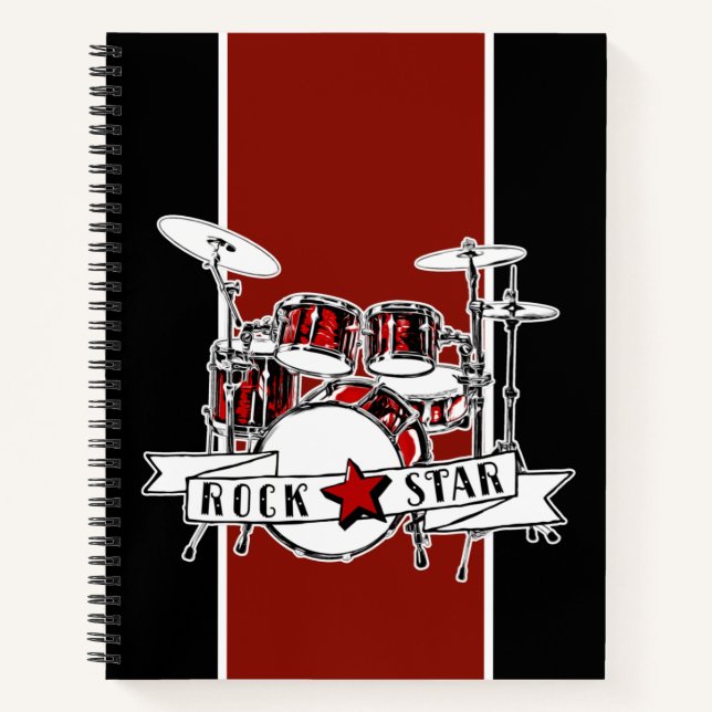 Rock & Roll Drum Kit Rock Star Drummer Boy Music Notebook (Front)