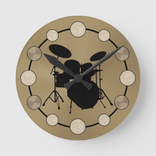 Rock & Roll Drummer Drum Kit Cymbals Musician Round Clock (Front)