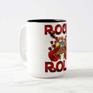 Rock Roll For Ever Skulls Two-Tone Coffee Mug