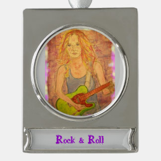 Rock & Roll Girl Silver Plated Banner Ornament
