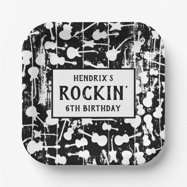 Rock & Roll Guitar Birthday Party Paper Plate (Front)