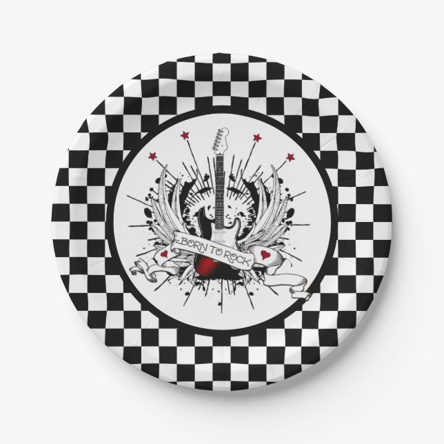 Rock & Roll Guitar Born to Rock Musician Party Paper Plate (Front)