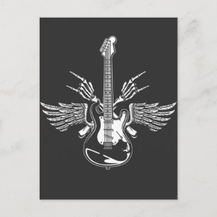 Rock Roll Guitar Player Skeleton Hands Wings Postcard