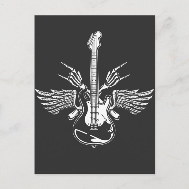 Rock Roll Guitar Player Skeleton Hands Wings Postcard (Front)