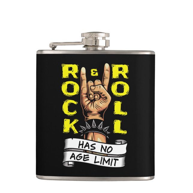 "Rock & Roll Has No Age Limit" Hip Flask (Front)