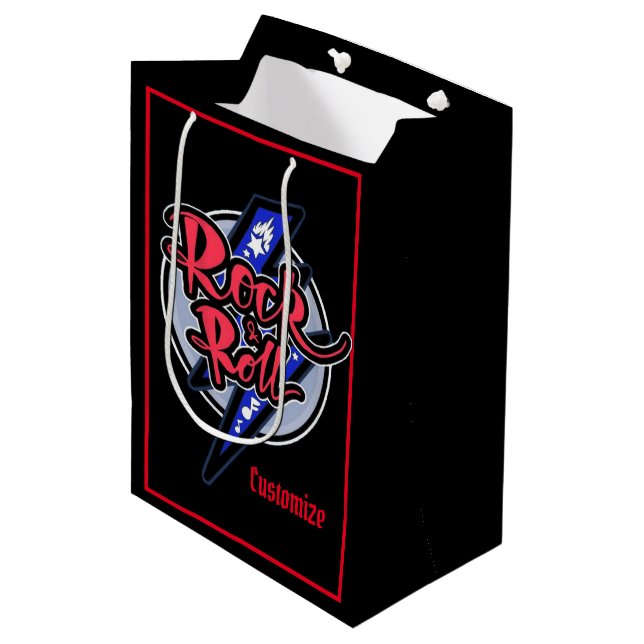 Rock & Roll Lightning Black Medium Gift Bag (Front Angled)
