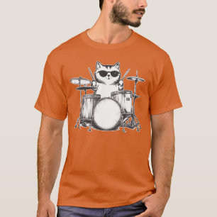 Rock Roll Music Band Drummer Rock Star Cat Playing T-Shirt