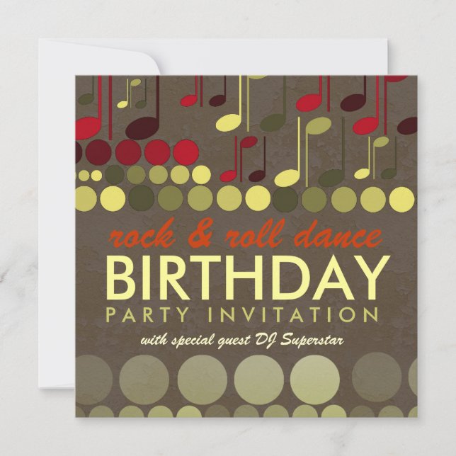 Rock & Roll Music Birthday Party Invitation (Front)