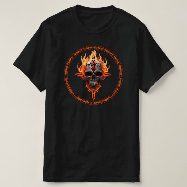 Rock & Roll Music Flaming Skull Heavy Metal Rocker T-Shirt (Design Front)