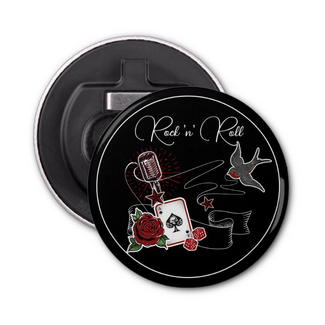 Rock & Roll Music Rockabilly Tattoo Microphone Bottle Opener (Front)