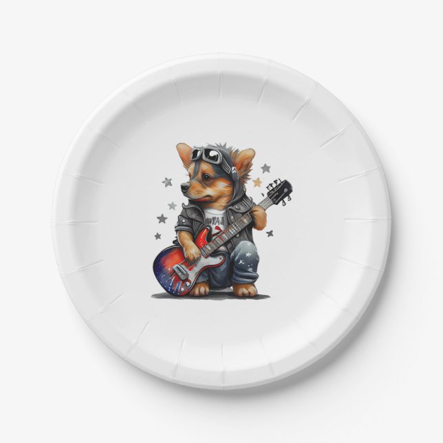 Rock  Roll Puppy Dog (Five)   Paper Plate (Front)