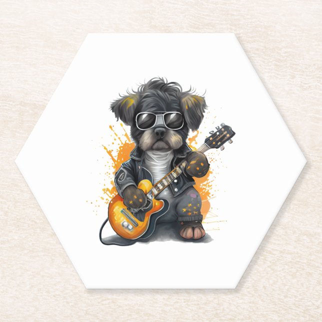 Rock  Roll Puppy Dog (Four)   Paper Coaster (Front)