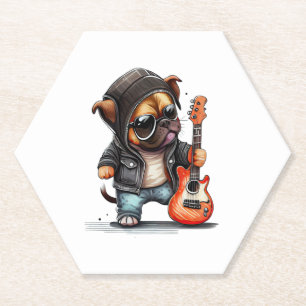 Rock Roll Puppy Dog (Three) Paper Coaster
