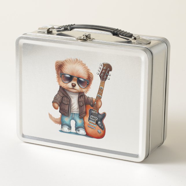 Rock  Roll Puppy Dog (Two)   Metal Lunch Box (Front)