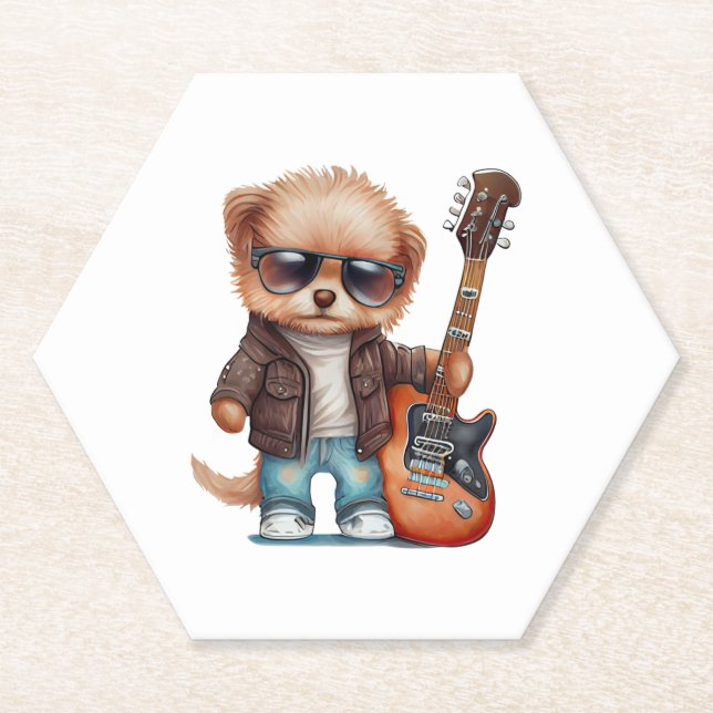 Rock  Roll Puppy Dog (Two)   Paper Coaster (Front)