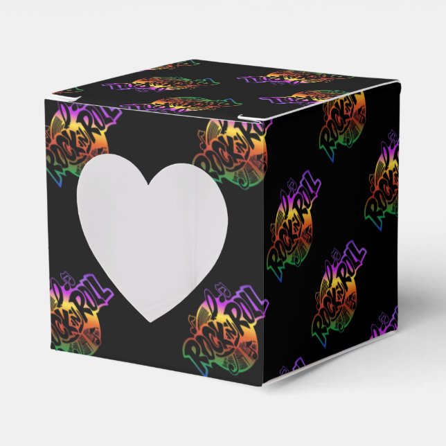 Rock & Roll Rainbow Music Pattern Heart Favour Box (Front Side)