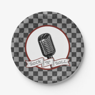 Rock & Roll Retro Microphone Rockabilly Party Paper Plate