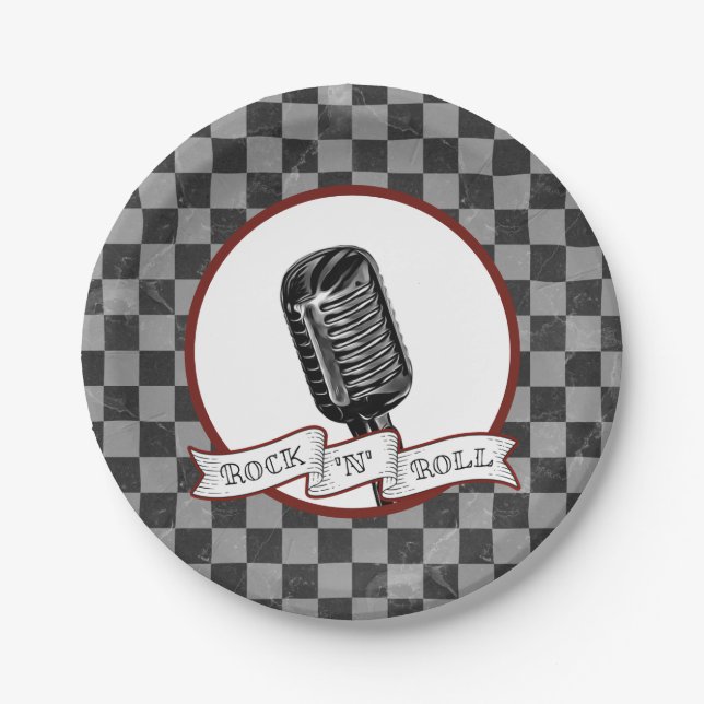 Rock & Roll Retro Microphone Rockabilly Party Paper Plate (Front)