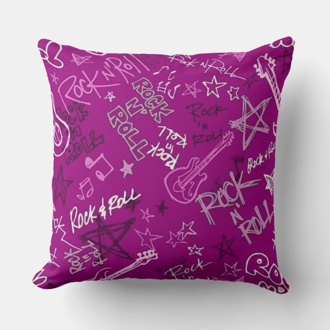 Rock & Roll Rock Star Pink Throw Pillow (Front)