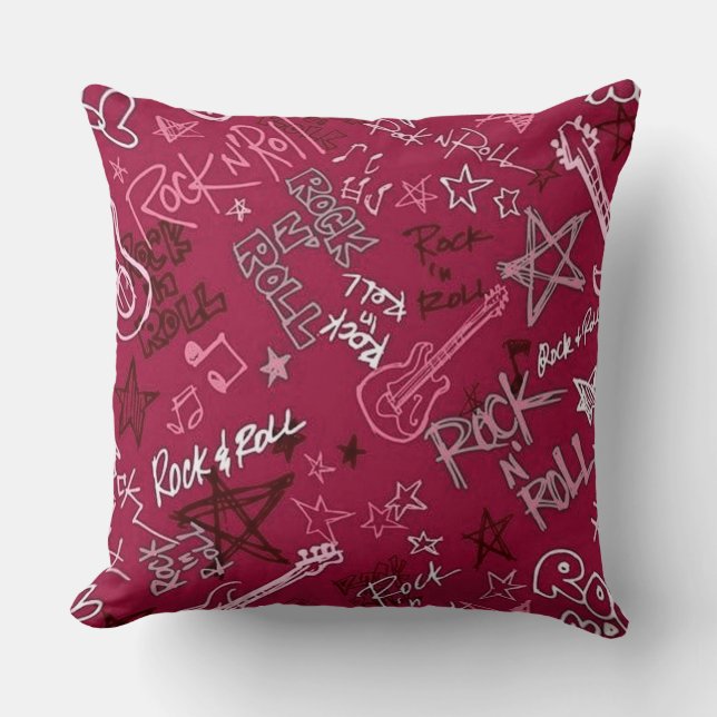 Rock & Roll Rock Star Red Throw Pillow (Front)