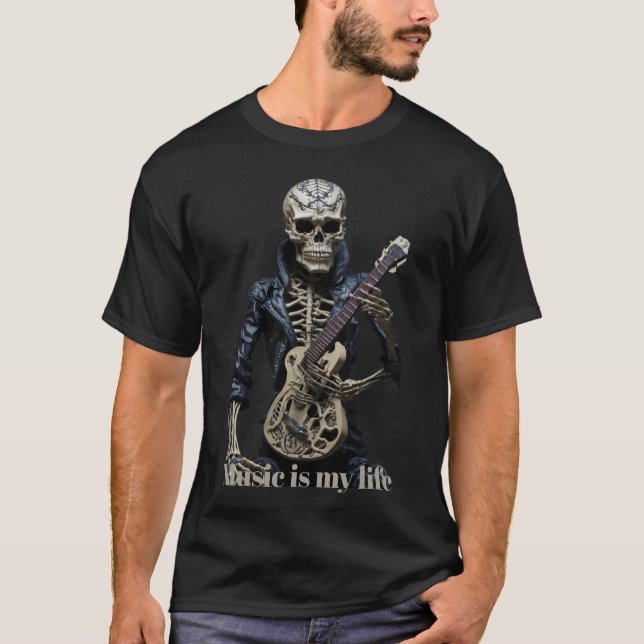 Rock & Roll Skeleton Guitar Music Lover Gift  T-Shirt (Front)