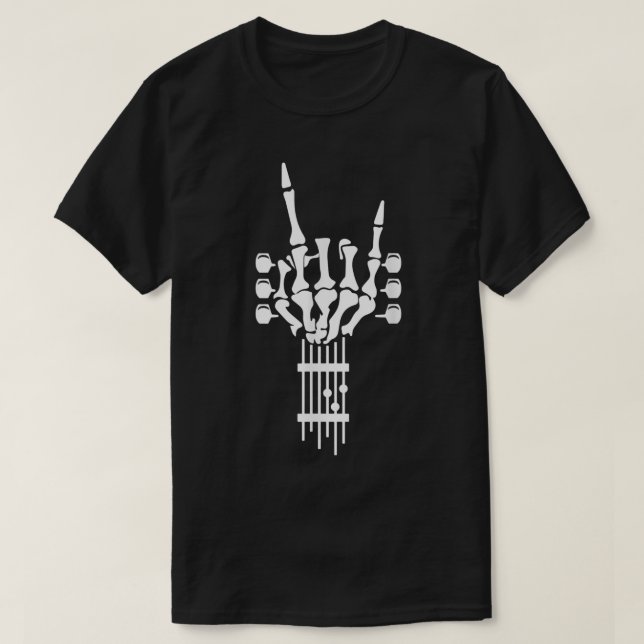 Rock & Roll Skeleton Guitar Music Lover Halloween  T-Shirt (Design Front)