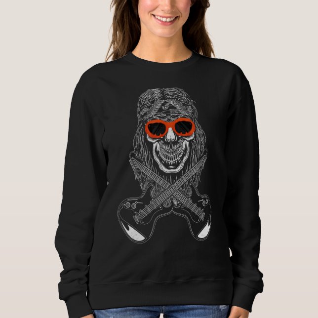 Rock & Roll Skeleton Guitar Pumpkin Sunglasses Hal Sweatshirt (Front)