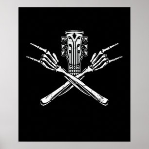 Rock & Roll Skeleton Hand with Guitar Music Poster