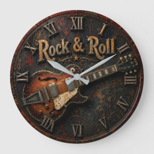Rock & Roll Vintage Electric Guitar Music Room Large Clock