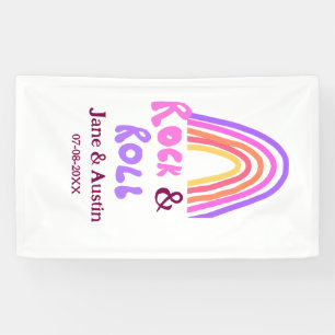 Rock & roll wedding add couple name retro rainbow banner