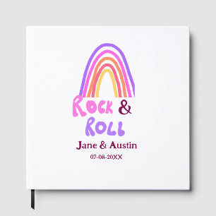 Rock & roll wedding add couple name retro rainbow guest book