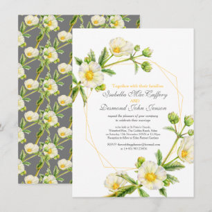Rock rose watercolor art white yellow grey wedding invitation