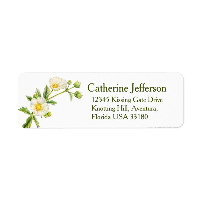 Rock rose white wedding slim reply address labels (Front)