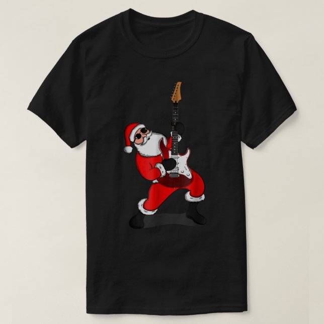 Rock Santa Guitar Christmas Design T-Shirt (Design Front)