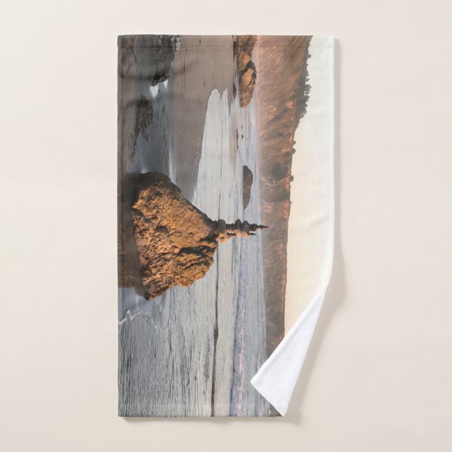 Rock sculpture at the beach in Big Sur, California Hand Towel (Hand Towel)