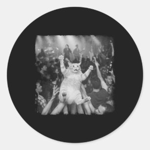 Rock Show Cat Meme Funny Humor Tabby Cat Crowd Sur Classic Round Sticker