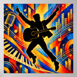 Rock Singer Playing Acoustic Guitar Silhouette Poster