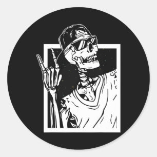 Rock Skeleton Hand Halloween Costume Funny Rocker Classic Round Sticker