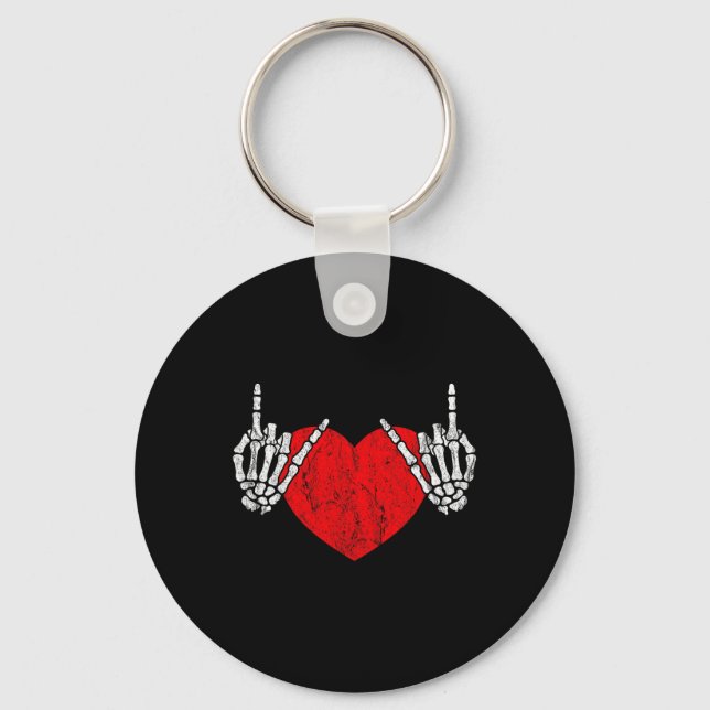 Rock Skeleton Hand Heart Rock And Roll  Key Ring (Front)