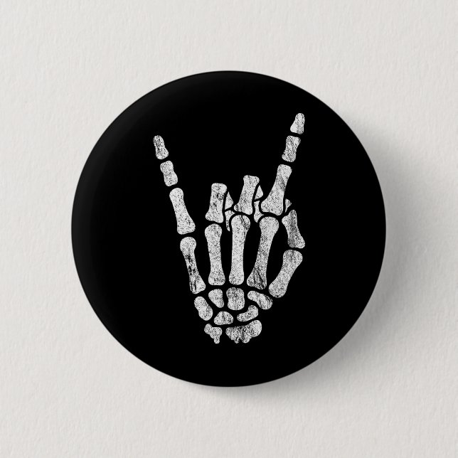 Rock Skeleton Hand Rock N Roll Metal Distressed Ha 6 Cm Round Badge (Front)