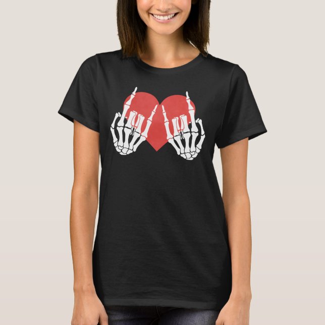 Rock Skeleton Heart The lovers Heart skeleton hand T-Shirt (Front)