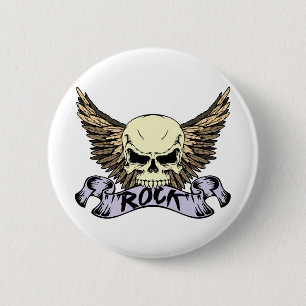 Rock Skull with Wings 6 Cm Round Badge