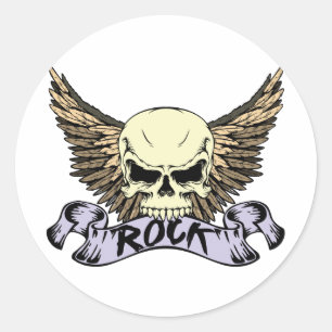 Rock Skull with Wings Classic Round Sticker