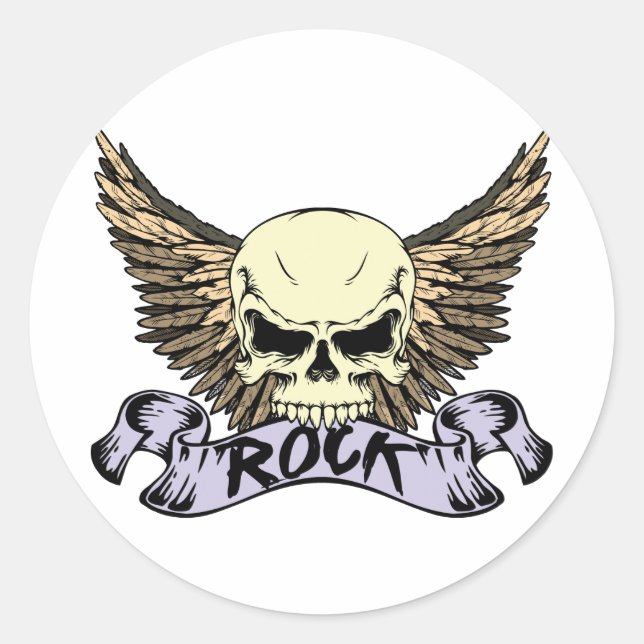 Rock Skull with Wings Classic Round Sticker (Front)