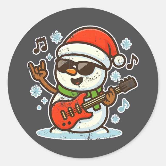Rock Snowman With Guitar Premium Tri-blend  Classic Round Sticker (Front)