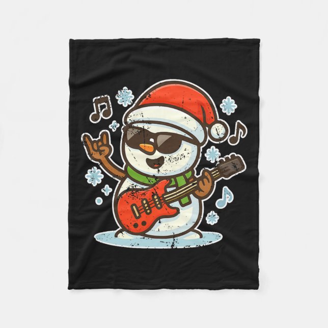 Rock Snowman With Guitar Premium Tri-blend  Fleece Blanket (Front)