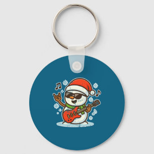 Rock Snowman With Guitar Premium Tri-blend  Key Ring
